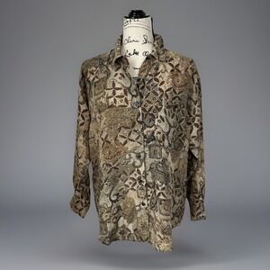 Vintage Whistles 100% Silk Button Down Top Abstract Print Long Sleeve Blouse SzM